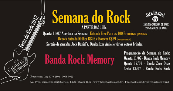 Bar Charles Edward comemora Dia Mundial do Rock com show da banda Rolls Rock Bar Charles Edward comemora Dia Mundial do Rock com show da banda Rolls Rock