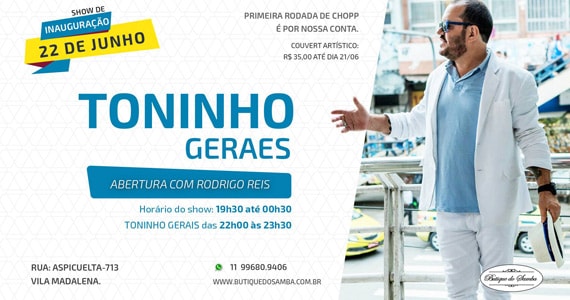 Butique do Samba recebe show do cantor carioca Toninho Geraes