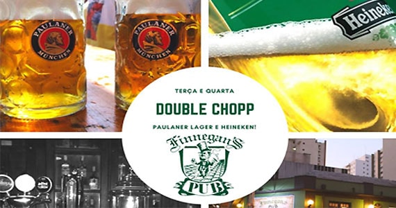 Finnegans Pub oferece Happy Hour com com Double Chopp