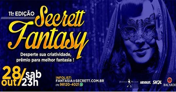 Secrett Fantasy Open Bar dia 28 de outubro na Secrett Lounge