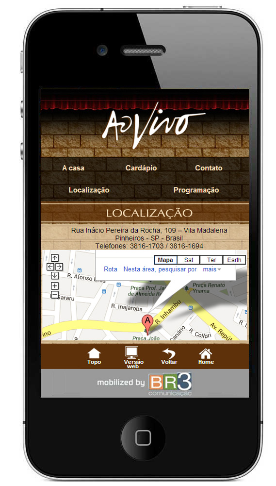 Site mobile do Bar Ao Vivo