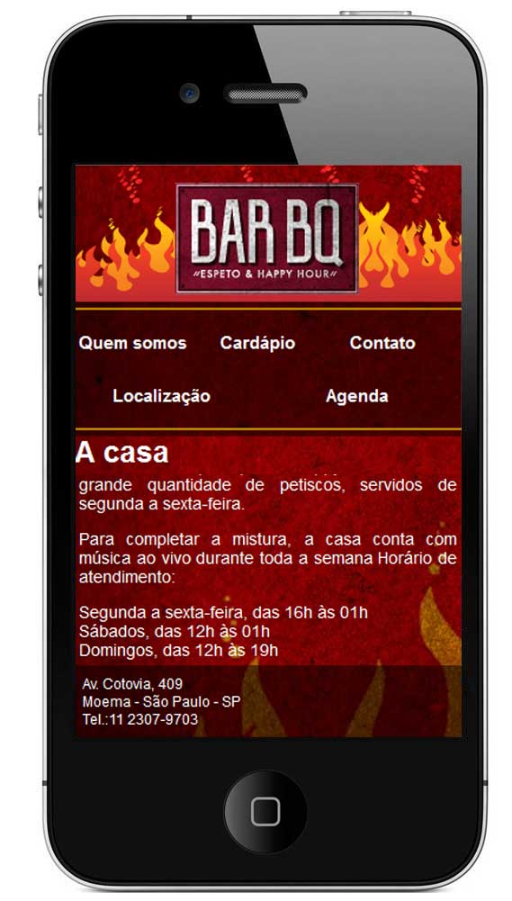 Site mobile do Bar BQ