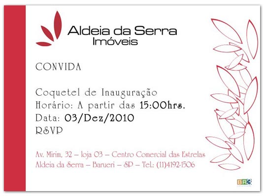 Convites de Inauguração Aldeia da Serra