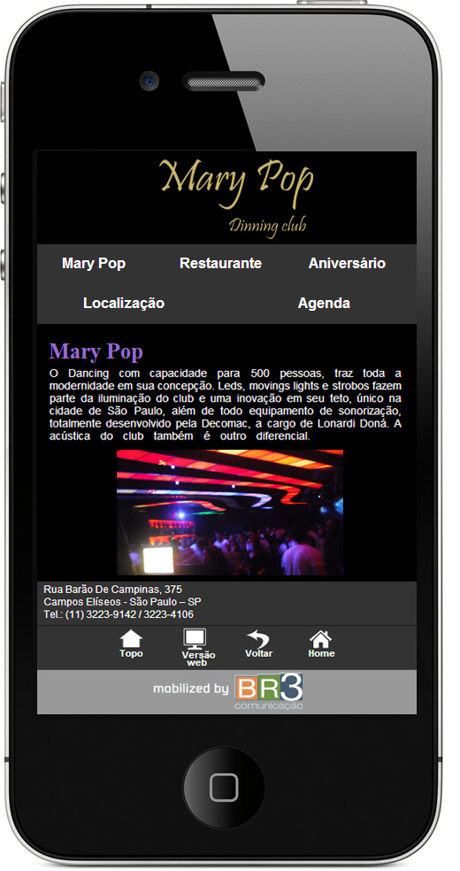Criação de site Mobile - Mary Pop Club