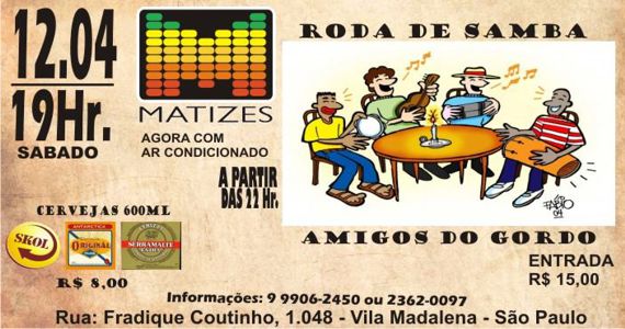 Roda de Samba Amigos do Gordo embala a noite de sábado no Matizes Bar