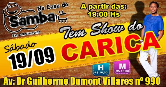 Na Casa do Samba recebe show do cantor Carica animando o sábado Eventos BaresSP 570x300 imagem