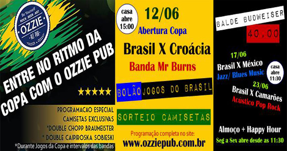 Jogo do Brasil com muito pop rock e sorteio de camisetas no Ozzie Pub Eventos BaresSP 570x300 imagem