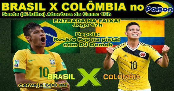 Poison Bar e Balada transmite jogo de Brasil x Colômbia nesta sexta-feira Eventos BaresSP 570x300 imagem