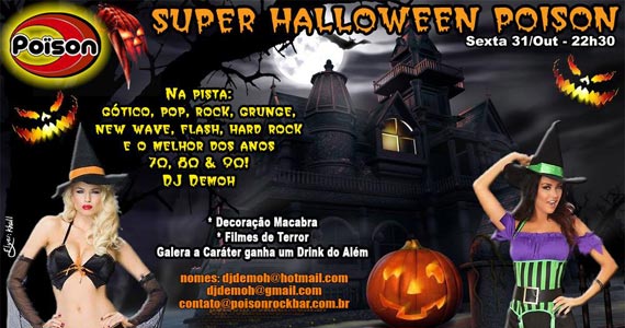 Super Halloween com decoração e filmes de terror no Poison Bar e Balada Eventos BaresSP 570x300 imagem