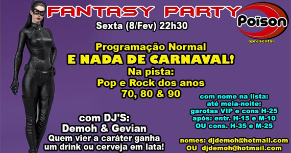 Poison Bar e Balada apresenta a Fantasy Party na noite de sexta-feira