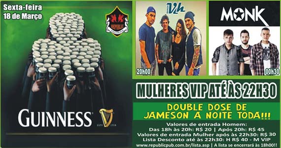 Bandas Vih e Monk comandam a noite com clássicos do rock no Republic Pub - St. Patrick's Week