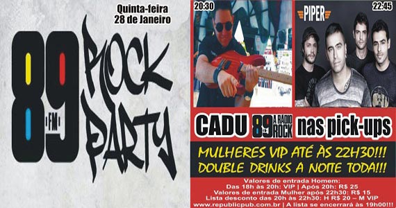 Banda Piper e DJ Cadu comandam a quinta-feira do Republic Pub