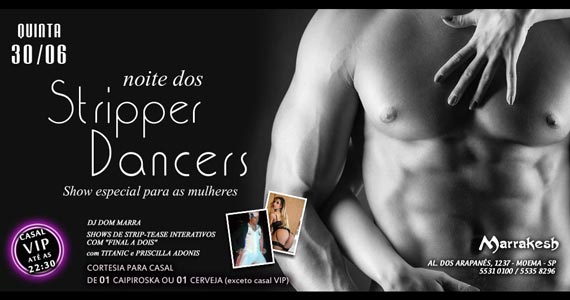 Noite dos Stripper Dancers com Titanic agitando a quinta do Marrakesh Club