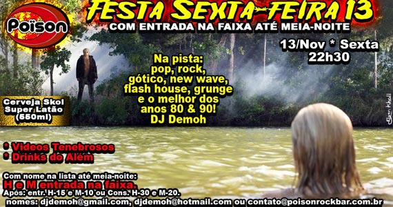 Festa de Sexta-feira 13 com DJ Demoh no Poison Bar e Balada Eventos BaresSP 570x300 imagem