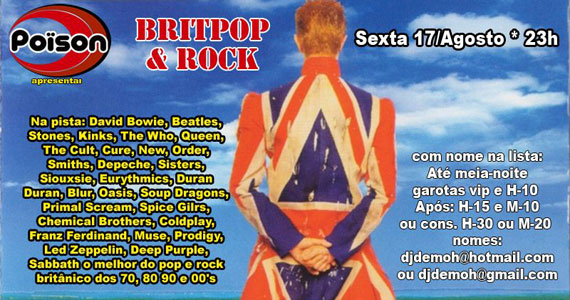 Festa Britpop & Rock na sexta-feira de inverno do Poïson Bar e Balada