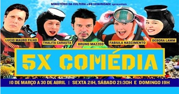 O espetáculo 5X Comédia está de volta com a nova geração do humor no Teatro Shopping Frei Caneca Eventos BaresSP 570x300 imagem