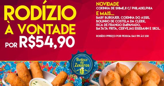 Boteco do Zoutros oferece rodízio à vontade por R$ 54,90 toda terça-feira