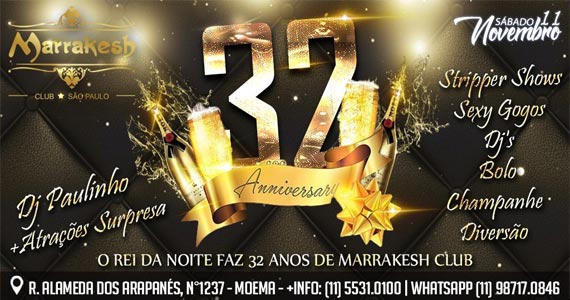 Marrakesh Club comemora 32 anos com DJ Paulinho, bolo, champanhe e atrações surpresas Eventos BaresSP 570x300 imagem