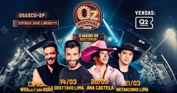 OZ Festival 2026: Safadão, Gusttavo Lima e Ana Castela em Osasco, veja a programação