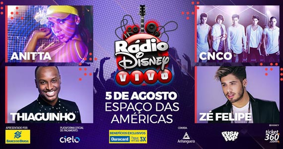 Show Rádio Disney Vivo reúne Anitta, CNCO, Zé Felipe e Thiaguinho no Espaço das Américos Eventos BaresSP 570x300 imagem