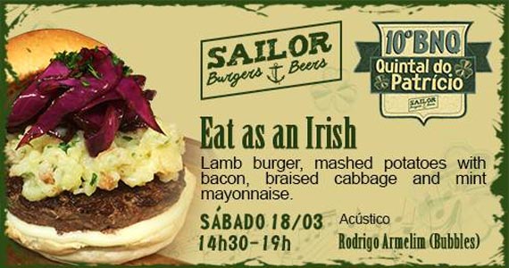 Projeto gourmet Burger no Quintal celebra St. Patrick Day no Sailor Burger Eventos BaresSP 570x300 imagem