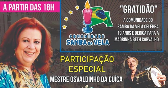 Samba da Vela comemora 19 anos e homenageia Beth Carvalho Eventos BaresSP 570x300 imagem