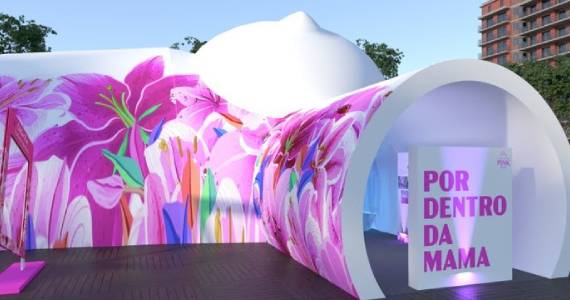 Escultura inflável gigante permite viagem ao centro da mama no Largo da Batata em São Paulo