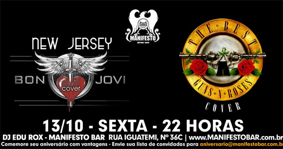 Sexta-feira têm Bon Jovi cover, New Jersey e Guns N Roses cover no Manifesto Bar Eventos BaresSP 570x300 imagem