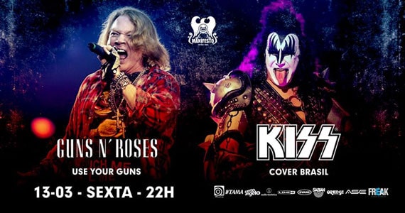 Covers das bandas Kiss e Guns N' Roses comandam a noite no Manifesto