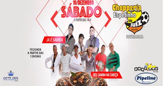 Sábado tem feijoada com Ja é Samba e Deu Samba na Cabeça no Bar Espetinho do Juiz Patriarca Eventos BaresSP 570x300 imagem