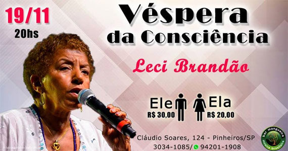 Véspera de feriado da Consciência com Leci Brandão no Bar Mangueira