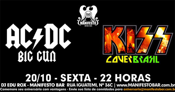 Covers do AC/DC e Kiss agitando o Manifesto Rock Bar