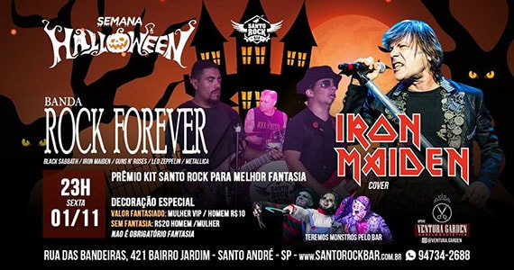 Santo Rock Bar recebe Iron Maiden Cover e Banda Rock Forever