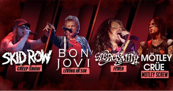 As bandas Skid Row (Creep Show), Bon Jovi (Living in Sin), Aerosmith (Fever) e Motley Crue (Motley Screw) se apresentam no Aquarius Rock Bar Eventos BaresSP 570x300 imagem