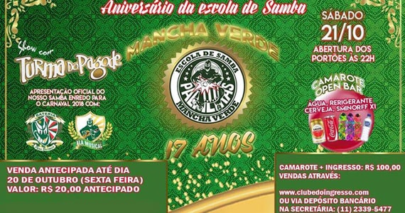 Mancha Verde comemora 17 anos com Turma do Pagode e ainda apresenta enredo para o carnaval 2018 Eventos BaresSP 570x300 imagem