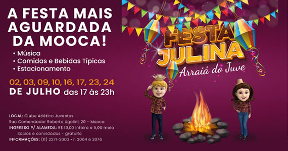 Festa Julina do Clube Juventus com muitas atrações e shows para todas as idades
