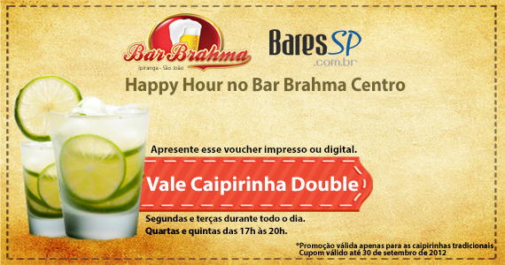 Vale Caipirinha Double no Happy Hour do Bar Brahma Centro