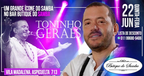 Sorteio de ingressos para o show do Toninho Geraes no Bar Butique do Samba!!!